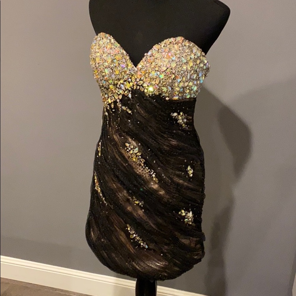 Strapless Black GiGi rhinestones dress